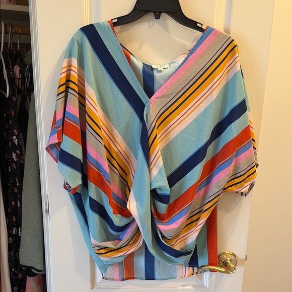Umgee Tops - Umgee Multicolor Striped Twist-Front Blouse
